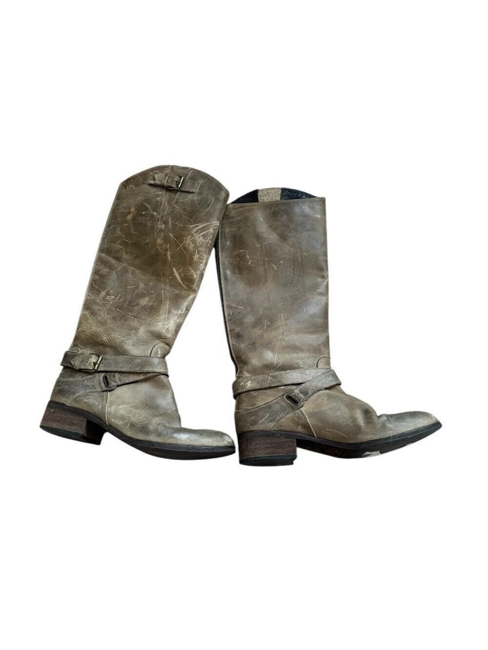 CHARLES DAVID Italy Vey Distressed Gray Leather Red Zip Up Riding Boots 6.5 - Picture 2 of 7